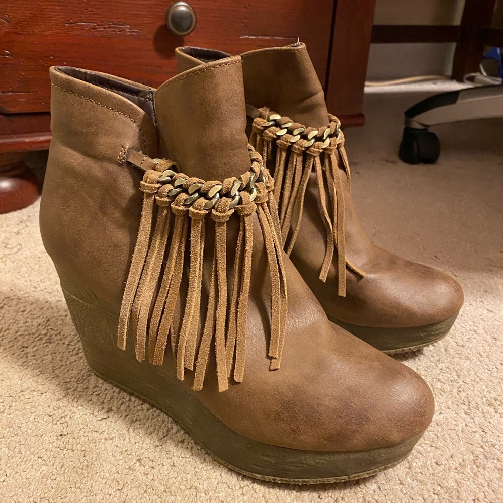 Sbicca Zepp Wedge Fringe Ankle Bootie
